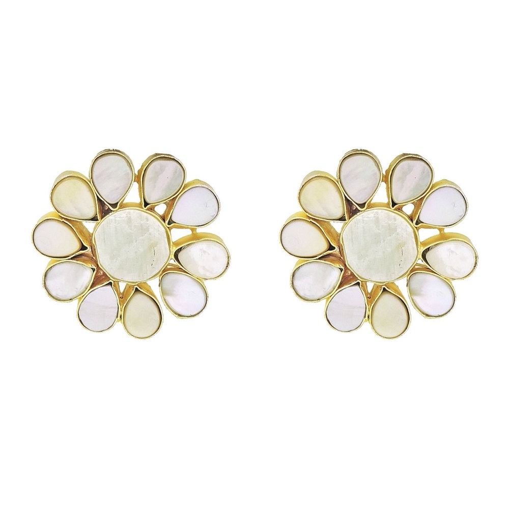 Gold and Cream Flower Earrings